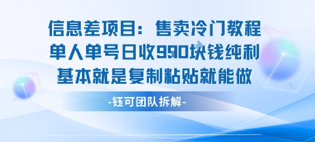 信息差项目：售卖冷门教程单人单号日收9张纯利基本就是复制粘贴就能做-优创项目网