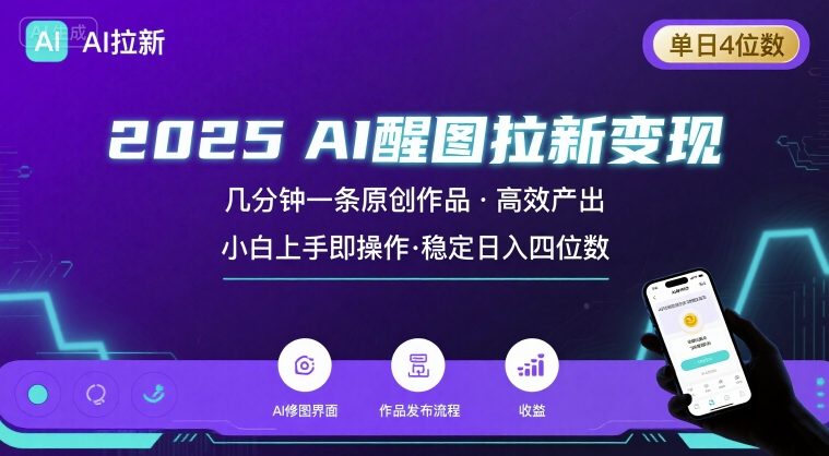 2025最强AI醒图拉新，几分钟一条原创作品，单日收入4位数，小白也能上手操作-优创项目网