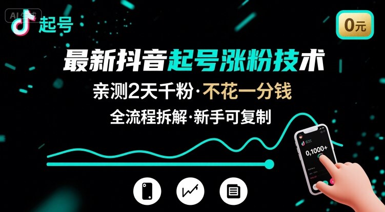 最新抖音起号涨粉技术，亲测2天千粉，不花一分钱，全流程拆解-优创项目网