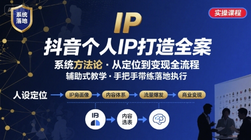 抖音个人IP系统落地实操大课，实操课程，辅助落地-优创项目网