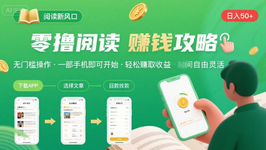 零撸阅读新风口，无门槛轻松挣，一部手机，日入 50-3张【揭秘】-优创项目网