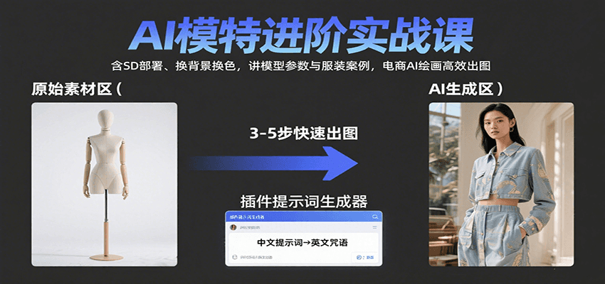 AI模特进阶实战课：含SD部署、换背景换色，讲模型参数与服装案例，电商AI绘画高效出图-优创项目网