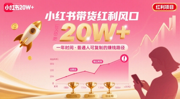 一年时间靠小红书带货项目年入20w+，最不能错的大红利项目-优创项目网