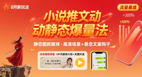 8月小说推文全新玩法，动静态图片+搭配小说文案爆量玩法-优创项目网