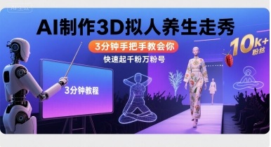 Ai制作3D拟人养生走秀，3分钟手把手教会你，快速起千粉万粉号-优创项目网