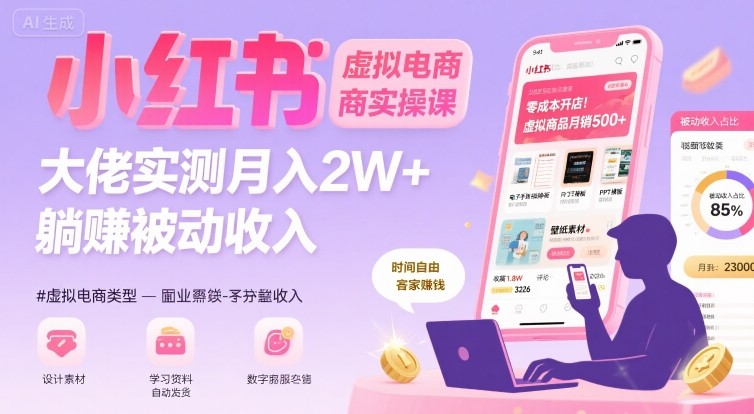 小红书虚拟电商，大佬实测月入2W+，实现被动收入-优创项目网