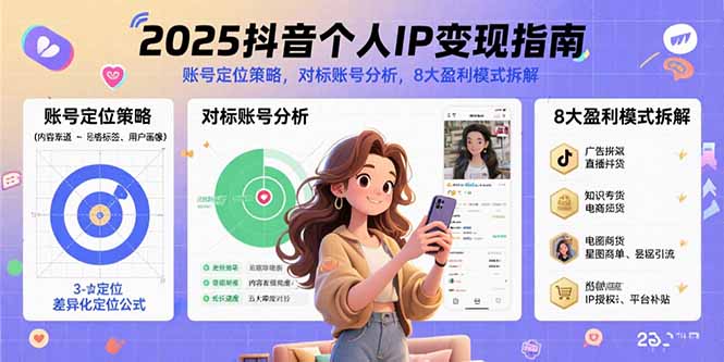2025抖音个人IP变现指南，账号定位策略，对标账号分析，8大盈利模式拆解-优创项目网