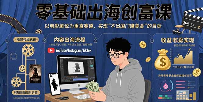 零基础出海创富课：以电影解说为垂直赛道，实现不出国门赚美金的目标-优创项目网
