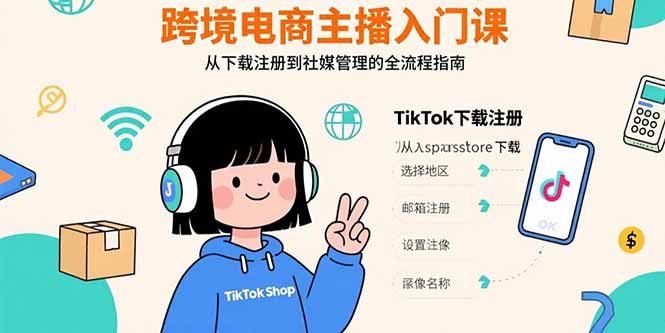 跨境电商主播入门课，TikTok下载注册，支付工具配置，社媒账号管理全流程-优创项目网