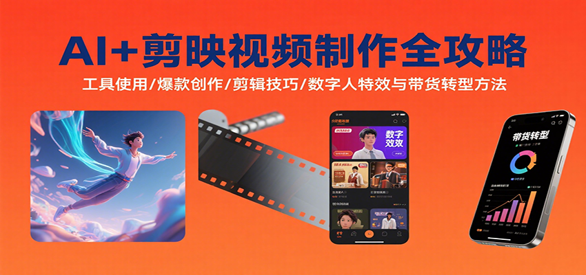 AI+剪映视频制作全攻略：工具使用/爆款创作/剪辑技巧/数字人特效与带货转型方法-优创项目网