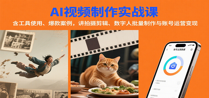 AI视频制作实战：含工具使用、爆款案例，讲拍摄剪辑、数字人批量制作与账号运营变现-优创项目网