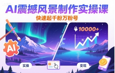 AI震撼风景制作实操课，快速起千粉万粉号-优创项目网