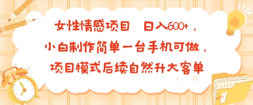 女性情感项目 小白制作简单一台手机可做 项目模式后续自然升大客单 日入6张-优创项目网