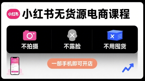 小红书无货源电商课程，不拍摄不露脸不用囤货，一部手机即可开店-优创项目网