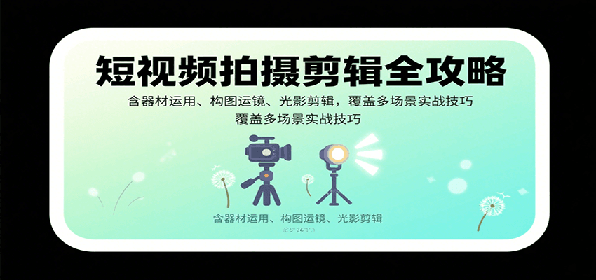 短视频拍摄剪辑全攻略：含器材运用、构图运镜、光影剪辑，覆盖多场景实战技巧-优创项目网