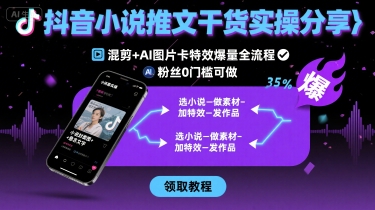 抖音小说推文干货实操分享，混剪+AI图片卡特效爆量全流程，0粉丝0门槛可做-优创项目网