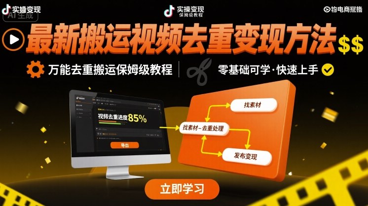 最新搬运视频去重变现方法，万能去重搬运保姆级教程-优创项目网