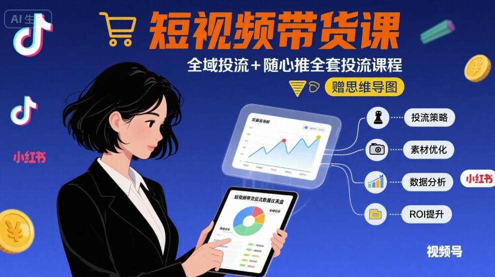 最新短视频带货课，全域投流+随心推全套投流课程+思维导图-优创项目网