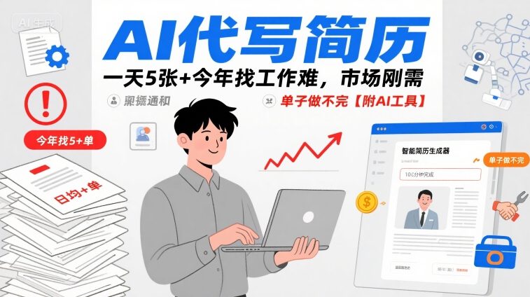 AI代写简历，一天5张+今年找工作难，市场刚需，单子做不完【附AI工具】-优创项目网