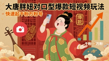 大唐胖妞对口型爆款短视频玩法，快速起千粉万粉号-优创项目网