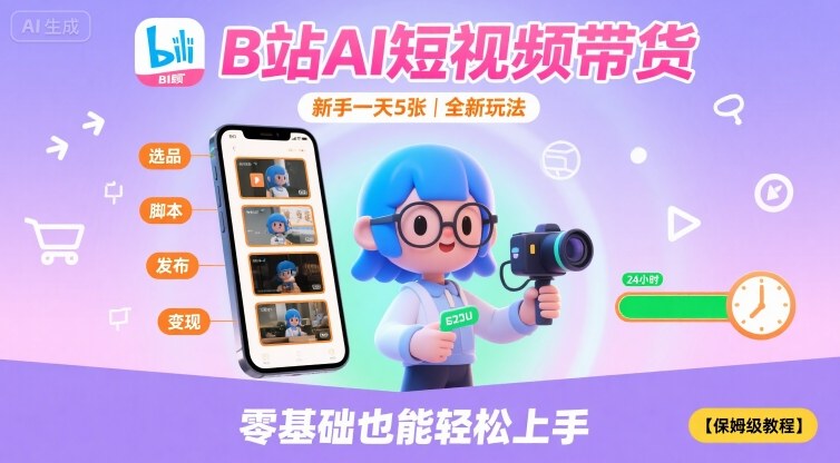B站AI短视频带货，新手一天5张，全新玩法【保姆级教程】-优创项目网