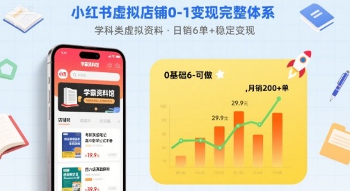 小红书虚拟店铺0-1变现完整体系：卖学科类虚拟资料，一天6张+，很稳定【已完结】-优创项目网