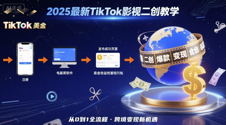 2025年最新TikTok影视二创教学，从注册到发布撸美金全流程，跨境变现新机遇-优创项目网
