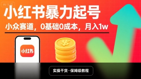 小红书暴力起号，小众赛道，0基础0成本，月入1w-优创项目网