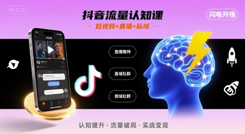 抖音流量认知课，短视频+直播+私域，认知提升，闪电开悟-优创项目网