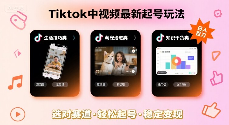 Tiktok中视频最新起号玩法，想要日入百刀，做好这几个赛道就可以了-优创项目网