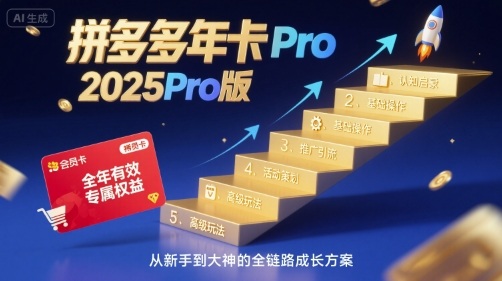 拼多多年卡2025Pro版，五大板块从认知到基础、从推广到活动、从活动到玩法-优创项目网