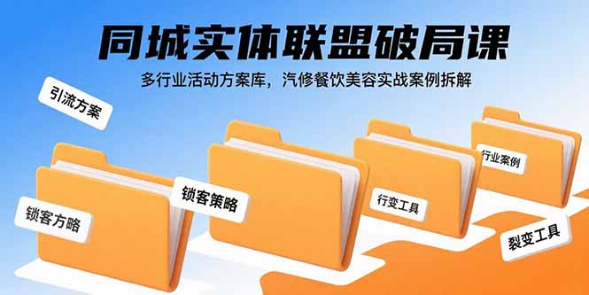 同城实体联盟破局课，多行业活动方案库，汽修餐饮美容实战案例拆解-优创项目网
