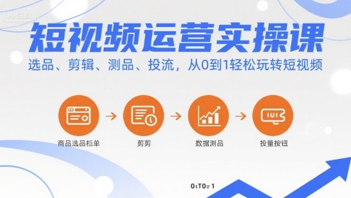 短视频运营实操课，选品、剪辑、测品、投流，从0到1轻松玩转短视频-优创项目网