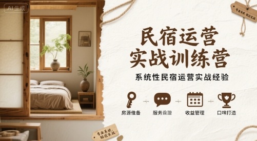 民宿运营实战训练营，系统性民宿运营实战经验-优创项目网