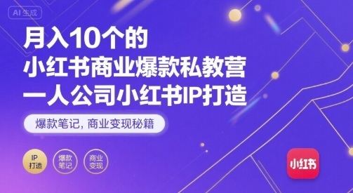 月入10个的小红书商业爆款私教营，一人公司小红书IP打造，爆款笔记，商业变现秘籍-优创项目网