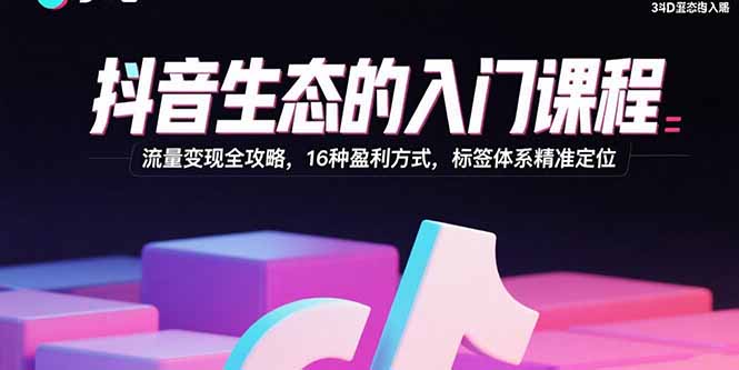 抖音生态的入门课程：流量变现全攻略，16种盈利方式，标签体系精准定位-优创项目网
