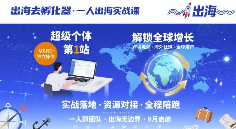 出海去孵化器，一人出海实战课，​超级个体第1站，解锁全球增长-优创项目网