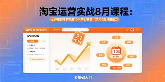 淘宝运营实战8月课程：从开店到爆款打造10大核心模块，21天0到月销百万-优创项目网