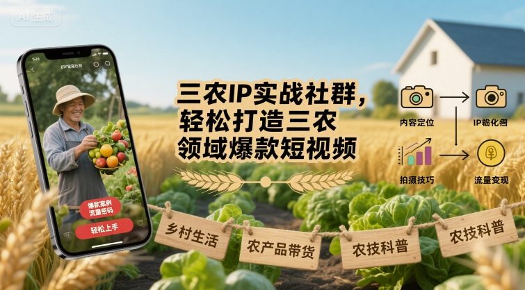 三农IP实战社群，轻松打造三农领域爆款短视频-优创项目网