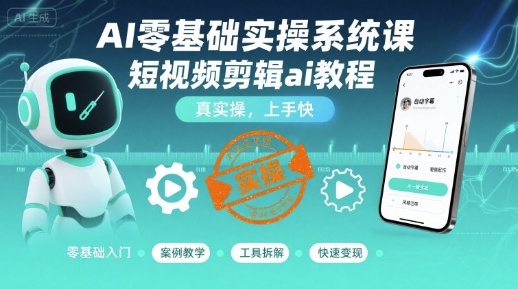 AI零基础实操系统课，短视频剪辑ai教程，真实操，上手快-优创项目网