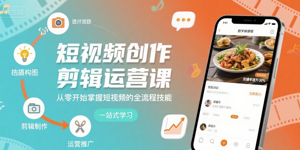 短视频创作剪辑运营课，从零开始掌握短视频的全流程技能-优创项目网