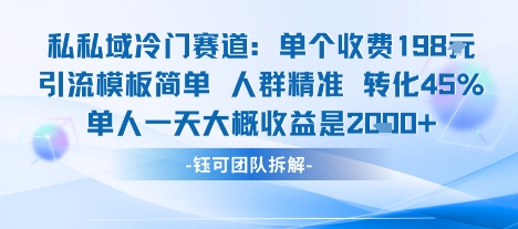 私域冷门赛道单个收费198米引流模板简单人群精准 45%的转化率单人一天大概收益多张-优创项目网