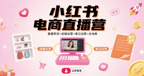 小红书电商直播营，直播带货+店铺运营+笔记运营=全电商-优创项目网