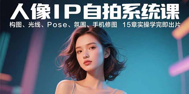 人像IP自拍系统课：构图、光线、Pose、氛围、手机修图 15章实操学完即出片-优创项目网