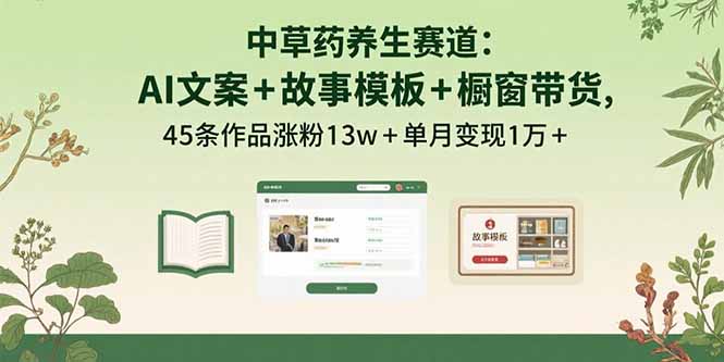 中草药养生赛道：AI文案+故事模板+橱带货，45条作品涨粉13w+单月变现1万+-优创项目网