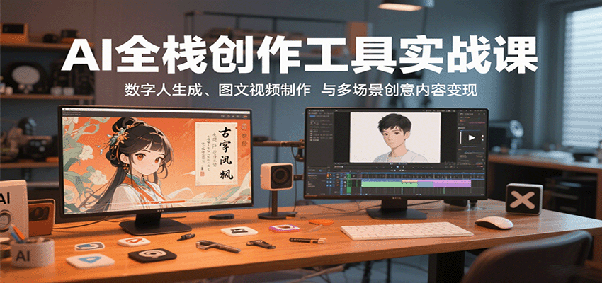 AI全栈创作工具实战课：数字人生成、图文视频制作与多场景创意内容变现-优创项目网