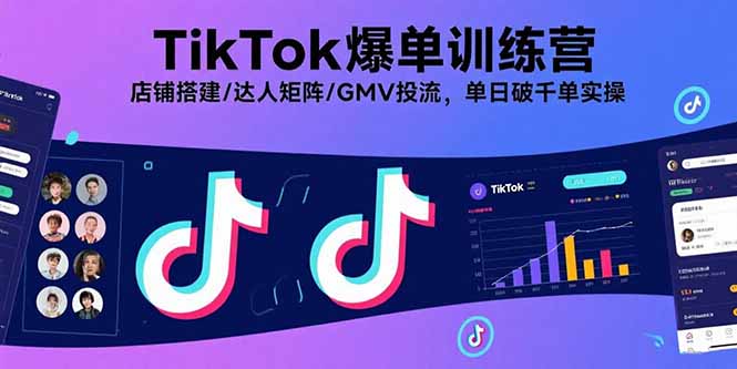 TikTok爆单训练营，店铺搭建/达人矩阵/GMV投流，单日破千单实操-优创项目网