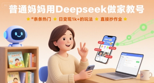 普通妈妈用Deepseek做家教号，条条热门，日变现1k+的玩法，直接抄作业-优创项目网