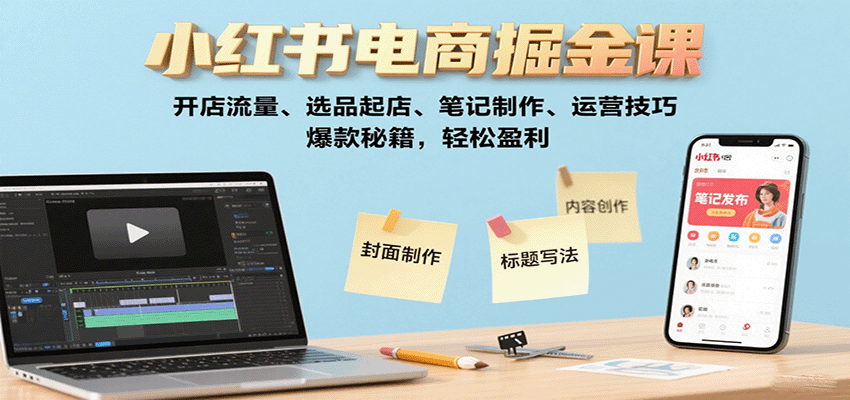 小红书电商掘金课：开店流量、选品起店、笔记制作、运营技巧，爆款秘籍，轻松盈利-优创项目网
