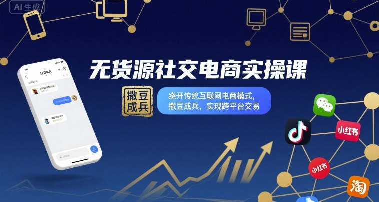 无货源社交电商实操课，绕开传统互联网电商模式，撒豆成兵，实现跨平台交易-优创项目网